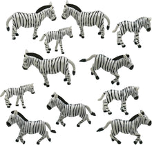 Load image into Gallery viewer, Miniature Zebra Figures Set, Small Scale Animal Models for Diorama, Model Train Layout, Scenery Craft Supplies (12pcs)