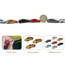 Load image into Gallery viewer, 60pcs Miniature Plastic Cars HO Scale 1:87, Assorted Vehicle Models for Train Layouts