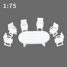 Load image into Gallery viewer, 7 pcs Miniature Conference Table Chair Furniture Set Blank Unpainted Models 1:50/75 Scale DIY Layout Dollhouse Decor Diorama Craft Supplies