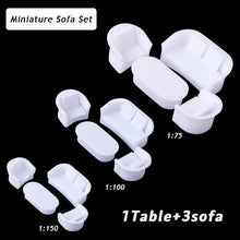 Load image into Gallery viewer, 4 pcs Miniature Sofa Table Furniture Set Blank Unpainted Models 1:75/100/150 Scale DIY Layout Dollhouse Decor Diorama Craft Supplies