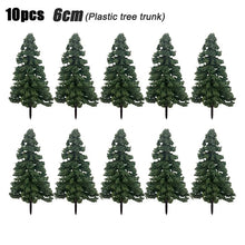 Load image into Gallery viewer, 10pcs Miniature Pine Trees 4-12cm, HO OO Scale for Model Train Scenery, Diorama Projects.