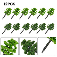 Load image into Gallery viewer, 12pcs 5cm Miniature Model Trees in Light and Dark Green for HO OO N Scale Dioramas, Railway Layouts, Architectural Scenes, Micro Landscapes