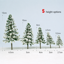 Load image into Gallery viewer, 5pcs Miniature Snowy Pine Trees 5-13cm for Model Railway Diorama Scenery Terrain Landscape