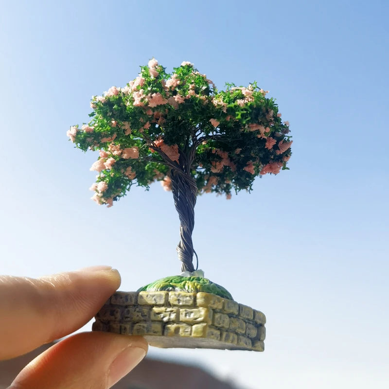 7cm Miniature Flowering Wire Tree Model with Base Railway Accessories ...