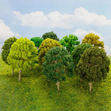 Load image into Gallery viewer, 10pcs Miniature Model Trees 4.5cm, HO Scale for Diorama Scenery, Railway Layout & Craft Supplies
