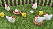Load and play video in Gallery viewer, 28pcs Mini Chick Hen Family Resin Figurines with Eggs and Nests, Farm Animal Miniatures for Fairy Garden, Easter, Terrarium & DIY Crafts