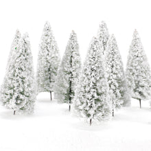 Load image into Gallery viewer, 10pcs Miniature Snow Covered Tree Models | 1:100 Scale Model Trees | Diorama Scenery Craft Supplies