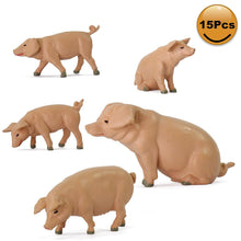 Load image into Gallery viewer, 15pcs Mini Pig Figurines 1:25 Scale - Miniature Farm Animal Figures, Diorama Craft Supplies