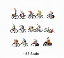 Load image into Gallery viewer, Miniature Cyclists Figurines Colorful Bike Riders Model Train Scenery Accessories Diorama Craft Supplies (15pcs)