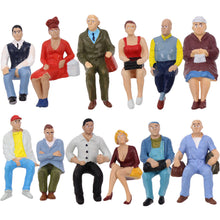 Load image into Gallery viewer, 12pcs Miniature Seated People - 1:25 Scale Model Train Scenery - Diorama Figures