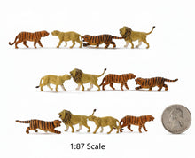 Load image into Gallery viewer, 12pcs Miniature Lion and Tiger Figures 1:87 Scale Animal Model Railway Diorama Supplies