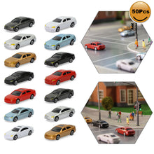 Load image into Gallery viewer, 50pcs N Scale Miniature Cars – 1:160 Model Vehicles for Train Layouts, Dioramas & Scenery Accessories