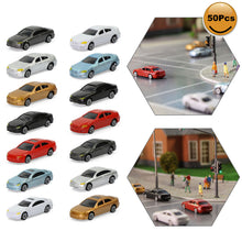 Load image into Gallery viewer, 50pcs Miniature Model Cars, 1:160 Scale Plastic Vehicles for Train Layouts, Dioramas