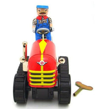 Load image into Gallery viewer, MS356 Vintage Farm Tractor with Farmer Retro Clockwork Wind Up Tin Toy Collectible
