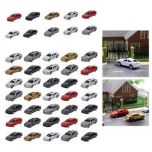 Load image into Gallery viewer, 60pcs Miniature Plastic Cars HO Scale 1:87, Assorted Vehicle Models for Train Layouts