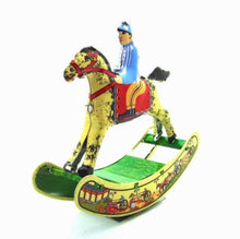 Load image into Gallery viewer, MS482 Vintage Rocking Horse with Jockey Retro Clockwork Wind Up Tin Toy Collectible