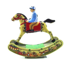 Load image into Gallery viewer, MS482 Vintage Rocking Horse with Jockey Retro Clockwork Wind Up Tin Toy Collectible