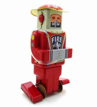 Load image into Gallery viewer, MS652 Mechanical Space F.D. Robot Fireman Retro Clockwork Wind Up Tin Toy Collectible