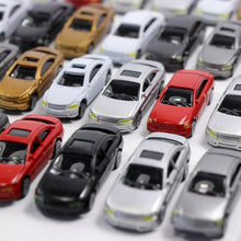 Load image into Gallery viewer, 60pcs Miniature Plastic Cars HO Scale 1:87, Assorted Vehicle Models for Train Layouts