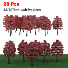Load image into Gallery viewer, 20 pcs Miniature Red Maple Tree Models Train Railway Accessories Forest Fairy Garden Landscape Terrarium Diorama Craft Supplies