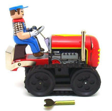Load image into Gallery viewer, MS356 Vintage Farm Tractor with Farmer Retro Clockwork Wind Up Tin Toy Collectible