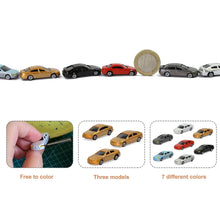 Load image into Gallery viewer, 50pcs Miniature Model Cars, 1:160 Scale Plastic Vehicles for Train Layouts, Dioramas