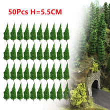 Load image into Gallery viewer, 50 pcs 5.5cm Miniature Tree Models Train Railway Accessories Forest Fairy Garden Landscape Terrarium Diorama Craft Supplies