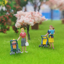 Load image into Gallery viewer, 4 pcs Miniature Mother Baby Stroller People 1:87 Figure HO Scale Models Building Landscape Scene Accessories Diorama Supplies