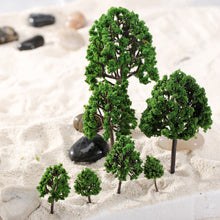 Load image into Gallery viewer, 11pcs Miniature Green Model Trees: O Scale Diorama, Railway, Fairy Garden, Terrarium Supplies