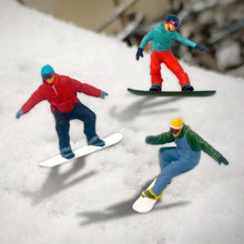 Load image into Gallery viewer, 3pcs Miniature Skier & Snowboarder Figures 1:87 Scale Model Diorama, Railway Scenery Craft Supplies