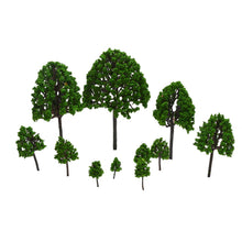 Load image into Gallery viewer, 11pcs Miniature Green Model Trees: O Scale Diorama, Railway, Fairy Garden, Terrarium Supplies