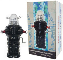 Load image into Gallery viewer, MS207 Black Robby the Robot Space Trooper Crank Retro Wind Up Tin Toy Collectible