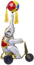Load image into Gallery viewer, Vintage Elephant on Bike Ball & Tassels Spin 26cm Retro Clockwork Wind Up Tin Toy Collectible