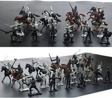 Load image into Gallery viewer, 28 pcs Classic Medieval Warfare Knights Horses Middle Ages Warriors Plastic Toy Soldiers Figures Set