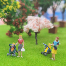 Load image into Gallery viewer, 4 pcs Miniature Mother Baby Stroller People 1:87 Figure HO Scale Models Building Landscape Scene Accessories Diorama Supplies