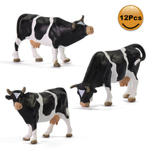 Load image into Gallery viewer, 12pcs Miniature Dairy Cow Figures, 1:43 O Scale Model Farm Animals