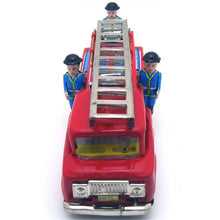 Load image into Gallery viewer, MF718 Vintage Fire Engine Truck Ladder Vehicle Friction with Siren Tin Toy Collectible