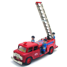 Load image into Gallery viewer, MF718 Vintage Fire Engine Truck Ladder Vehicle Friction with Siren Tin Toy Collectible