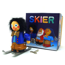 Load image into Gallery viewer, MS414 Vintage Happy Snow Skier Retro Clockwork Wind Up Tin Toy Collectible