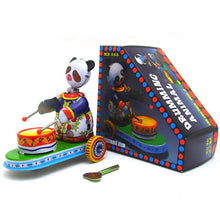Load image into Gallery viewer, MS565 Circus Panda Drumming Animal Retro Clockwork Wind Up Tin Toy Collectible