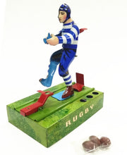 Load image into Gallery viewer, MM2006 Rugby Football Player Drop Kick Retro Clockwork Wind Up Tin Toy Collectible