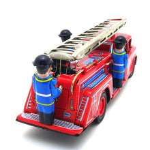 Load image into Gallery viewer, MF718 Vintage Fire Engine Truck Ladder Vehicle Friction with Siren Tin Toy Collectible