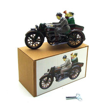 Load image into Gallery viewer, MS804 Vintage Motorcycle with Passenger in Sidecar Retro Clockwork Wind Up Tin Toy Collectible