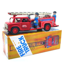 Load image into Gallery viewer, MF718 Vintage Fire Engine Truck Ladder Vehicle Friction with Siren Tin Toy Collectible