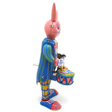 Load image into Gallery viewer, MS298 Happy Bunny Rabbit Drummer Retro Clockwork Wind Up Tin Toy Collectible
