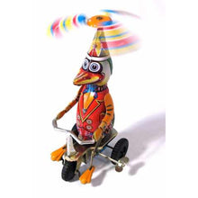 Load image into Gallery viewer, Vintage Circus Duck on Bike Tricycle Propeller Hat Retro Clockwork Wind Up Tin Toy Collecible