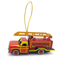 Load image into Gallery viewer, MF403 Fire Engine Truck Christmas Tree Hanging Ornament Tin Toy Collectible