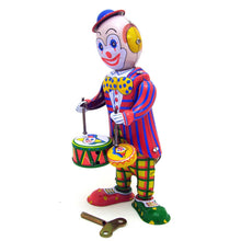 Load image into Gallery viewer, MS363 Vintage Circus Clown Drummer Robot Retro Clockwork Wind Up Tin Toy Collectible