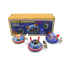 Load image into Gallery viewer, MS633 Space Surveyor X-12 Satellites UFO 3 pcs Retro Clockwork Wind Up Tin Toy Collectible