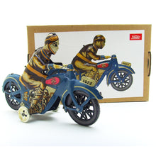 Load image into Gallery viewer, Vintage Man Riding Motorcycle Motorbike Retro Clockwork Wind Up Tin Toy Collectible